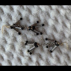 Long Drop 2 mm Lava Rock and Metal Earrings